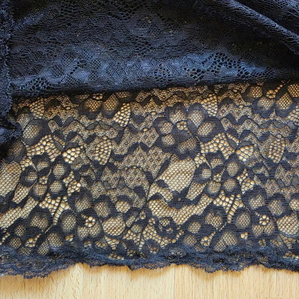 House of Harlow 1960 Black Satin Lace Trim Midi Slip Skirt Womens Size Medium - Picture 8 of 8